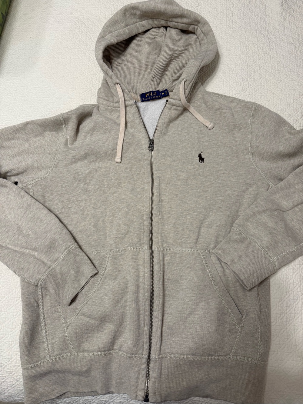 Polo Ralph Lauren men’s Light Gray Zip Hoodie lined inside medium